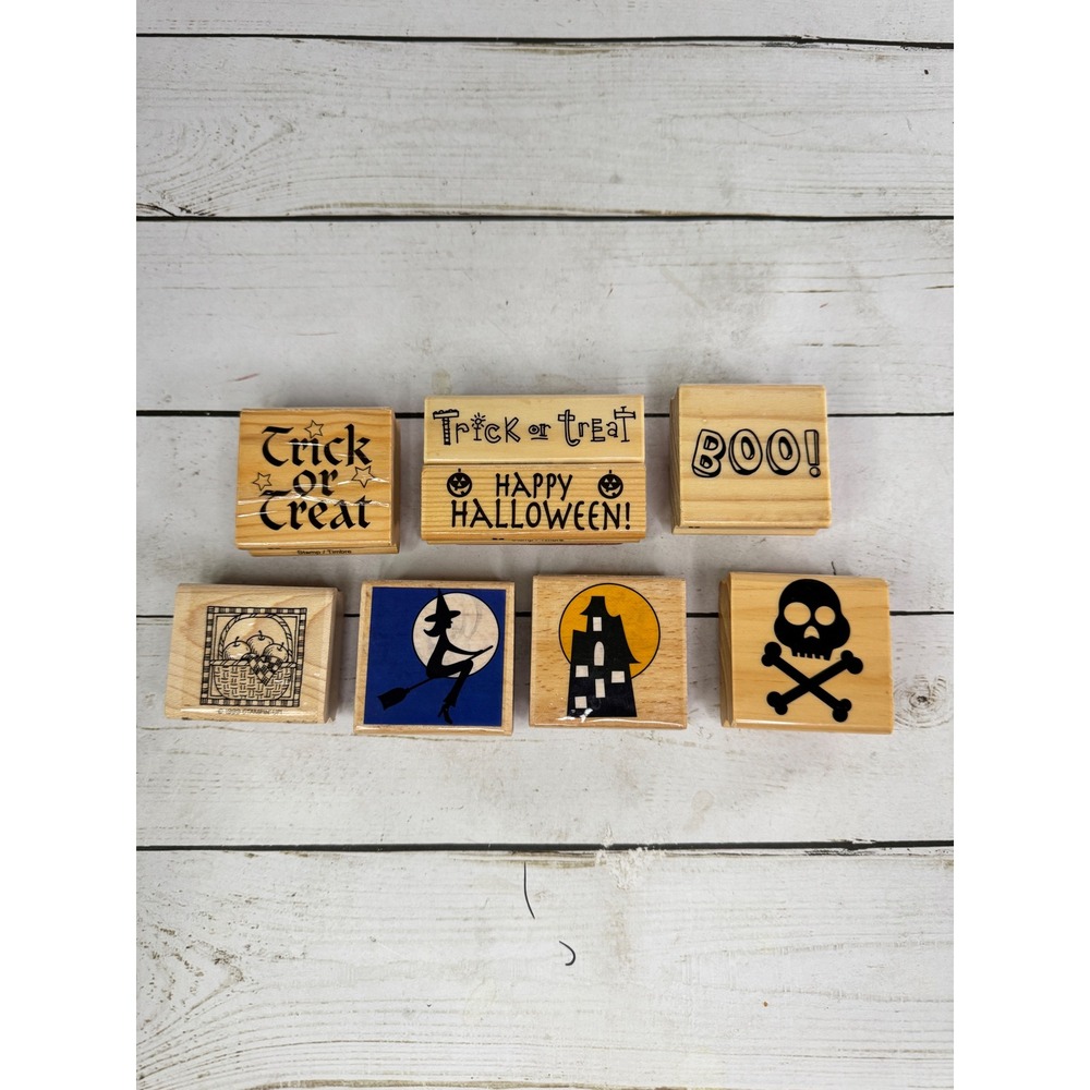 Halloween Rubber Stamp Lot Craft Smart Hampton Art Haunted House Witch Skull 8pc